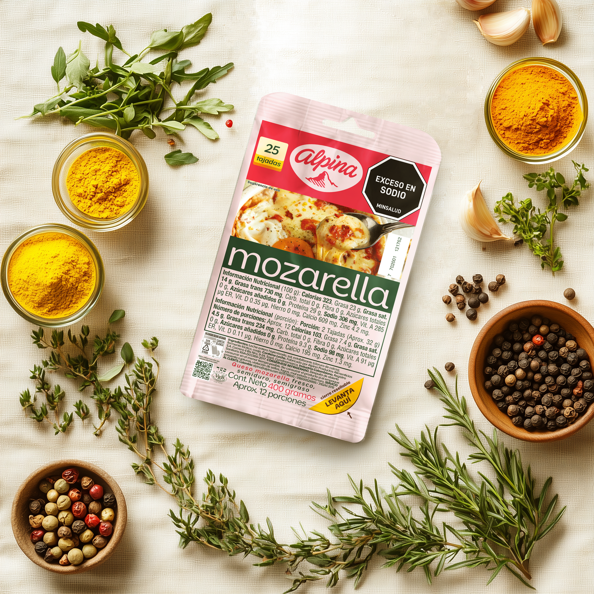 Queso Mozarella Alpina 25 tajadas 400g